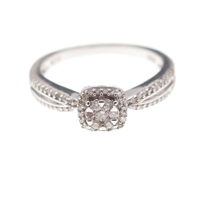 Sun 925 Sterling Silver Real Round-Cut Diamond Engagement Ring Size 7