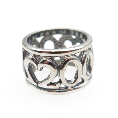 925 Sterling Silver Vintage 2000 Millennium Wide Band Ring Size 7