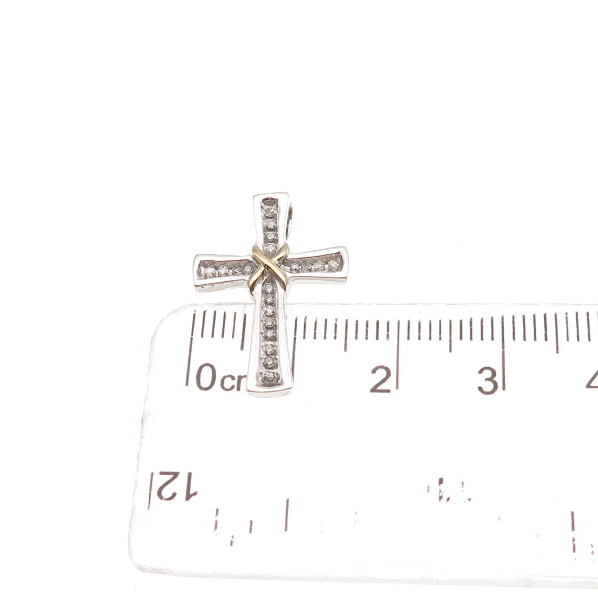 Sherri Baker 925 Sterling Silver 14K Gold Real Diamond Cross Mini Slide Pendant