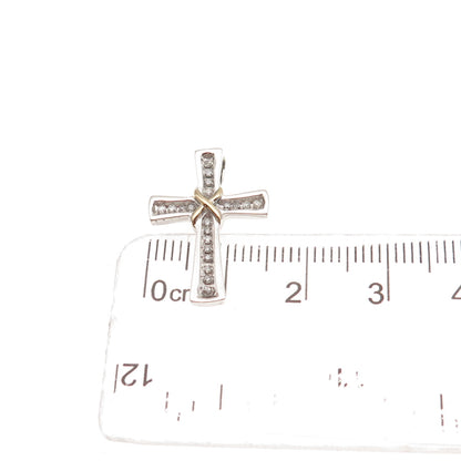 Sherri Baker 925 Sterling Silver 14K Gold Real Diamond Cross Mini Slide Pendant