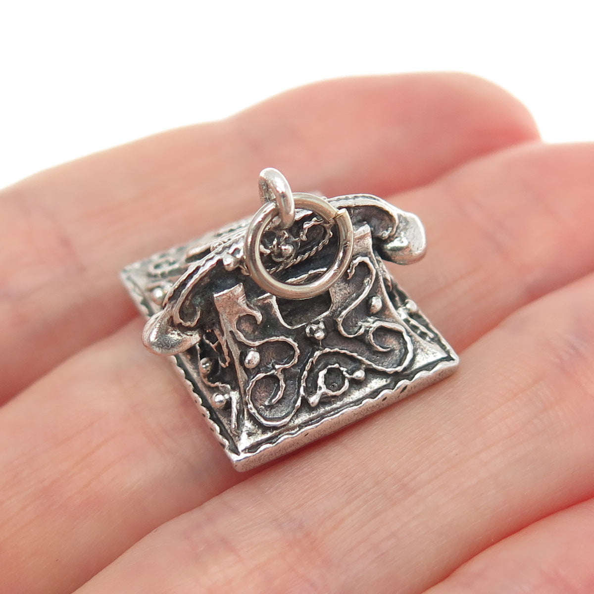 DANECRAFT Sterling Silver Antique Rotary Dial Retro Phone Minimalist 3D Pendant
