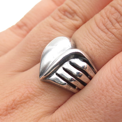 925 Sterling Silver Vintage Modernist Heart Oxidized Ring Size 6.75