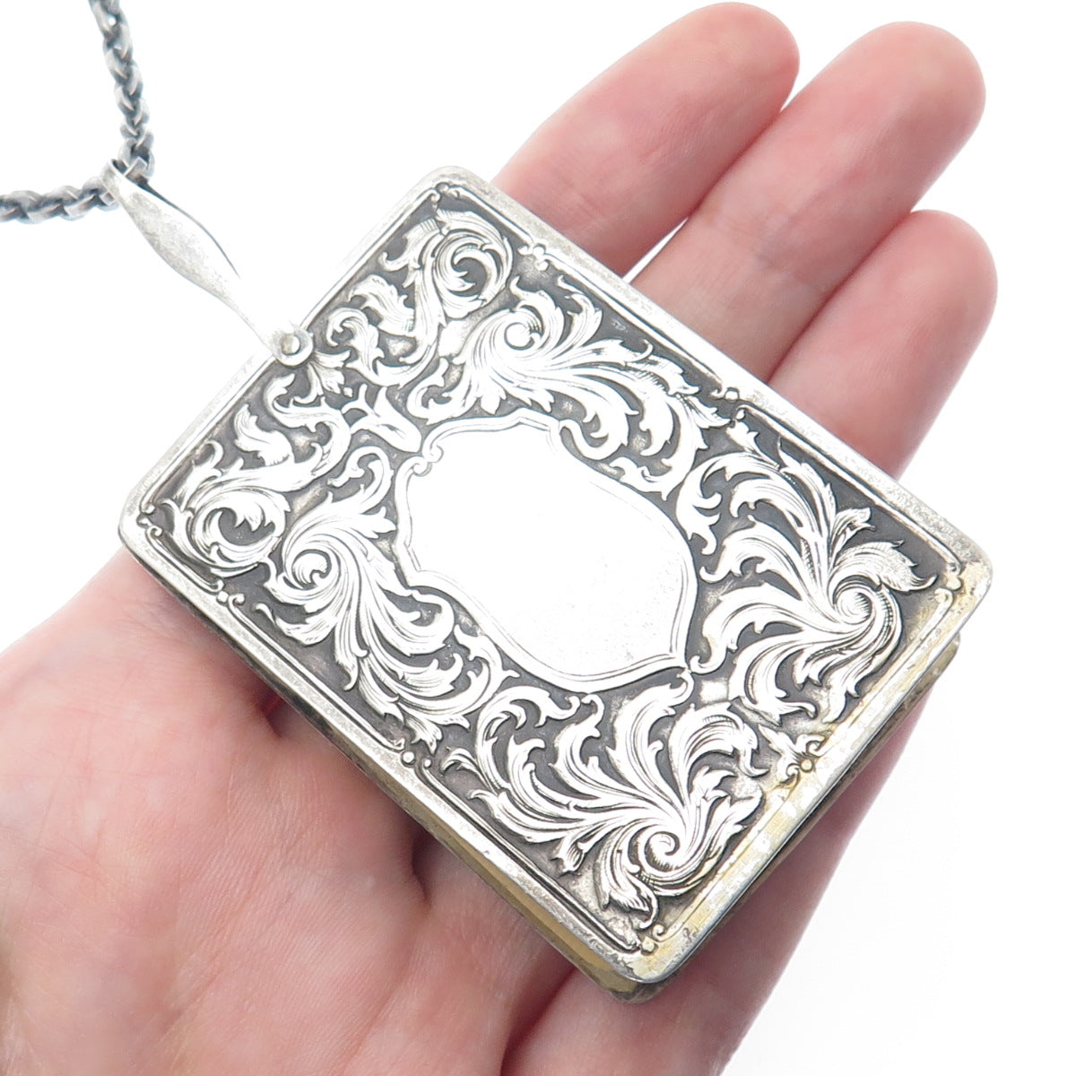 925 Sterling Silver Antique Engraved Notebook Chatelaine Oxidized Necklace 26"