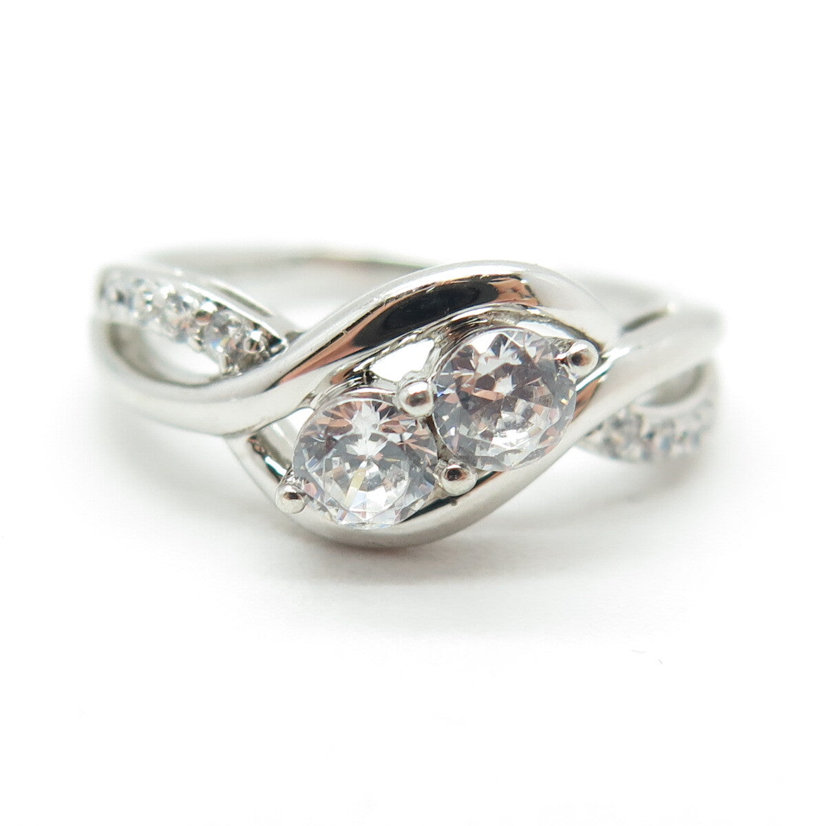 SAI 925 Sterling Silver Round-Cut C Z Engagement Ring Size 7