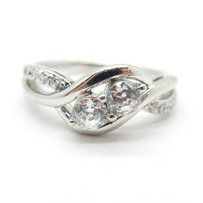 SAI 925 Sterling Silver Round-Cut C Z Engagement Ring Size 7