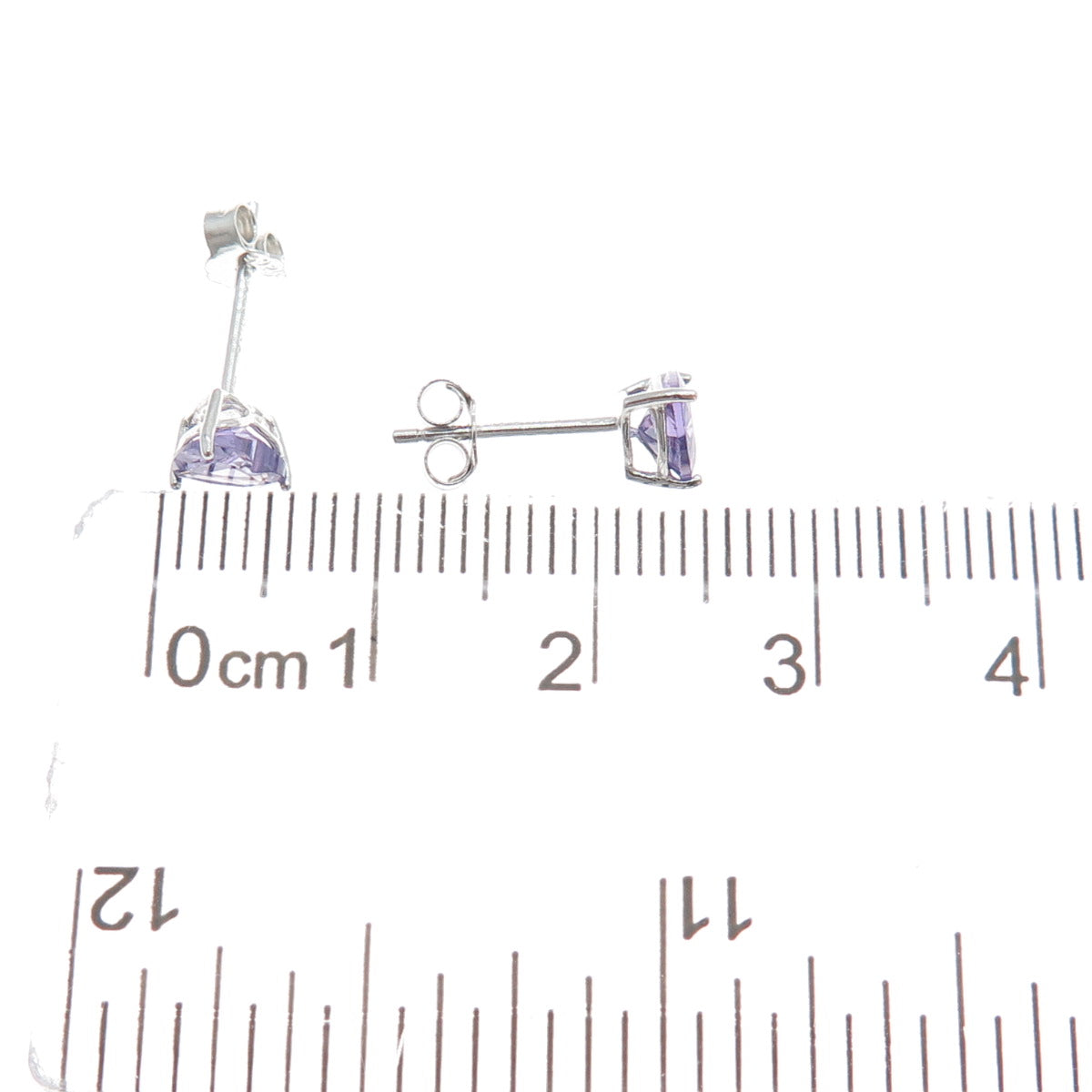 925 Sterling Silver Heart-Cut Purple C Z Stud Earrings