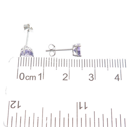 925 Sterling Silver Heart-Cut Purple C Z Stud Earrings