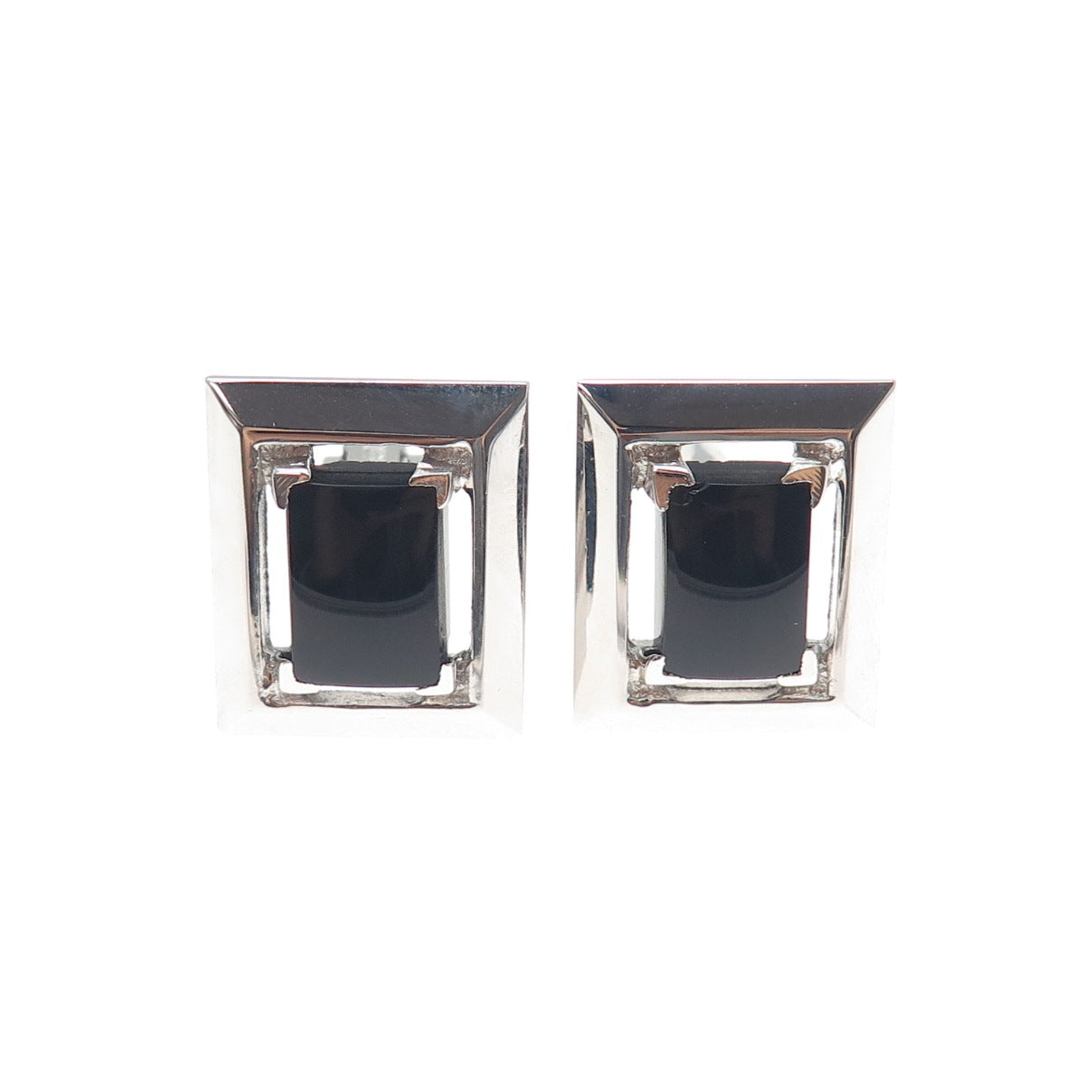 925 Sterling Silver Vintage Real Black Onyx Cufflinks PAT. 2472958