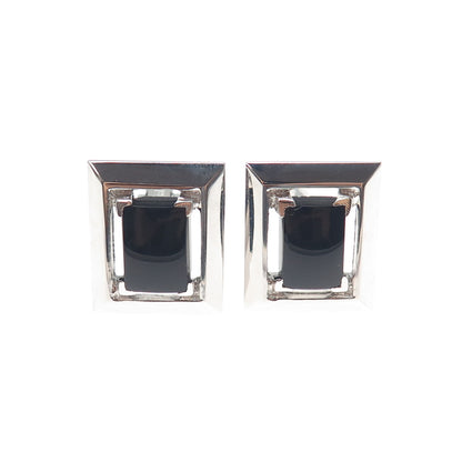 925 Sterling Silver Vintage Real Black Onyx Cufflinks PAT. 2472958