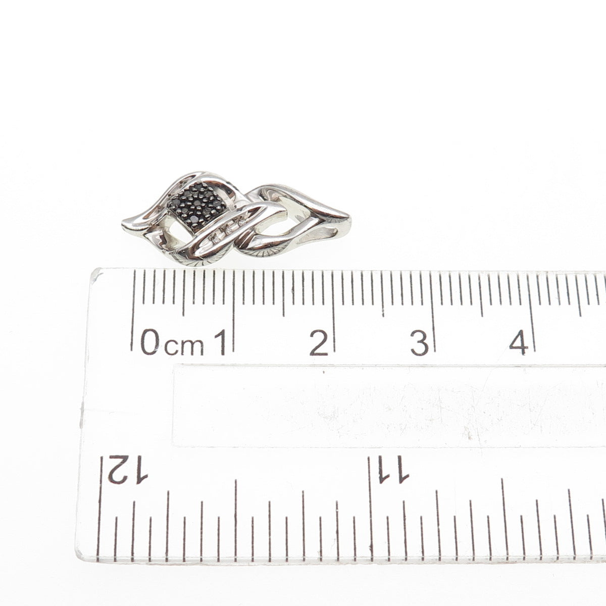 SUN 925 Sterling Silver Real Black & White Diamond Mini Slide Charm Pendant