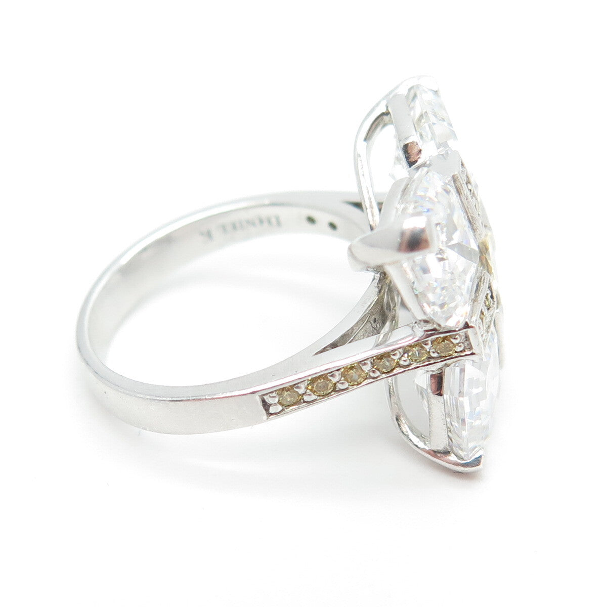 DANIEL K 925 Sterling Silver Multi-Cut Canary & White C Z Cross Ring Size 6