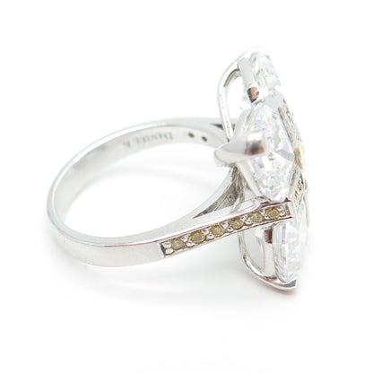 DANIEL K 925 Sterling Silver Multi-Cut Canary & White C Z Cross Ring Size 6