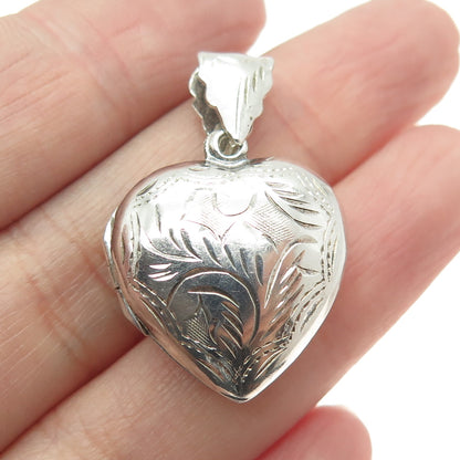 925 Sterling Silver Vintage Engraved Puffy Heart Locket Pendant