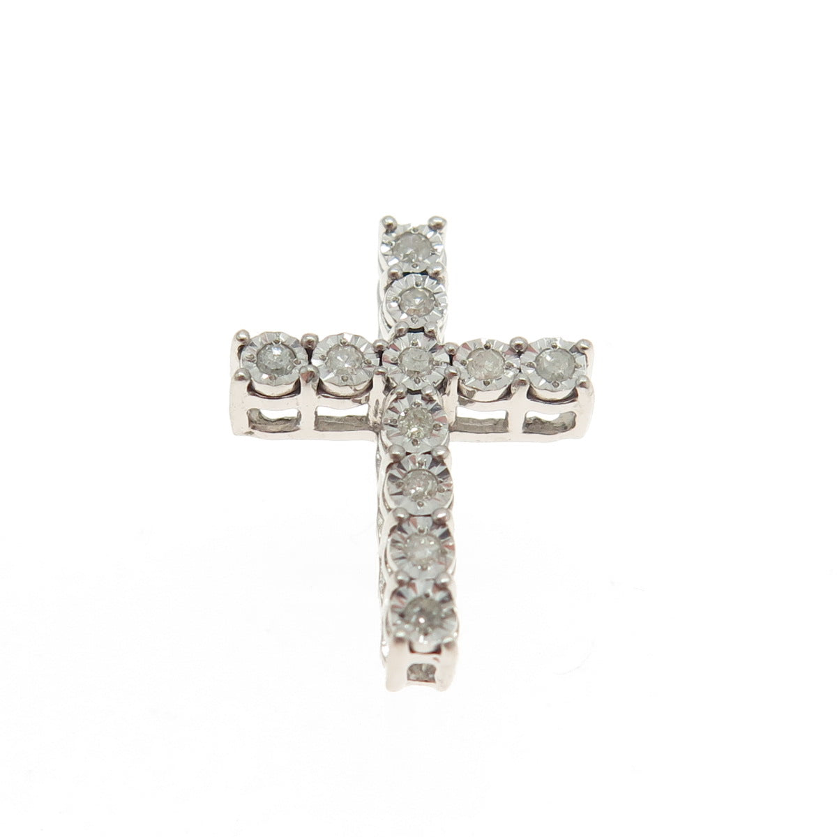 SK9 Allure Gems 925 Sterling Silver Real Round-Cut Diamond Cross Slide Pendant