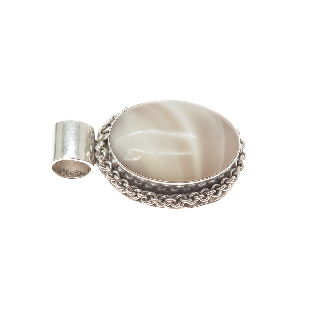 925 Sterling Silver Vintage Mexico Real Mother-of-Pearl Charm Pendant