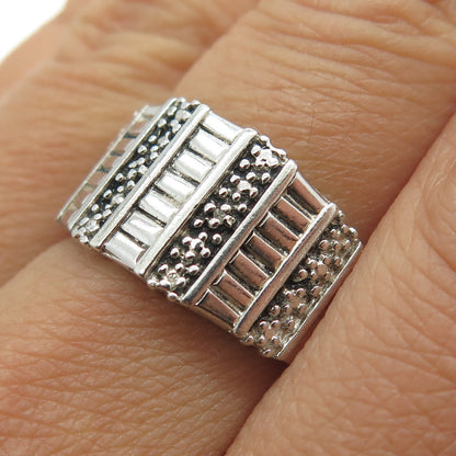 925 Sterling Silver Vintage Real Diamond Accent Bar Link Ring Size 8.25