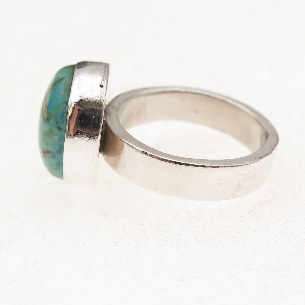 925 Sterling Silver Vintage Real Turquoise Modernist Ring Size 6.5