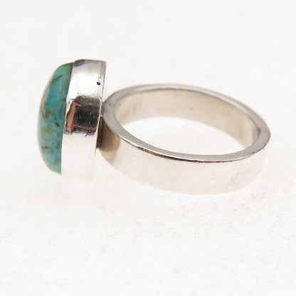 925 Sterling Silver Vintage Real Turquoise Modernist Ring Size 6.5