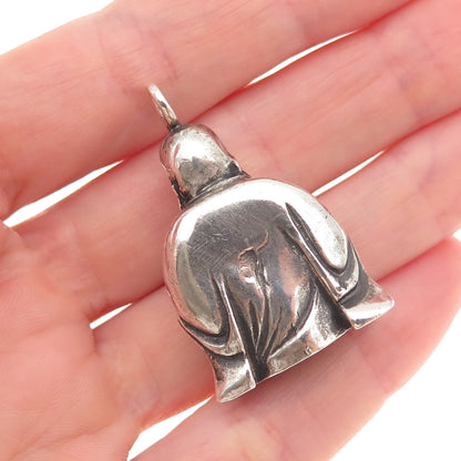 925 Sterling Silver Vintage Real Ruby Laughing Buddha Oxidized 3D Pendant