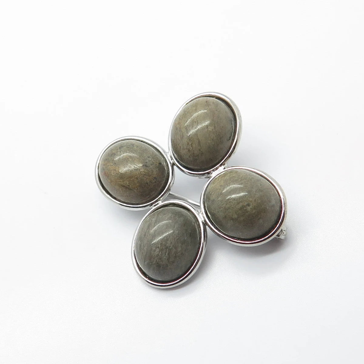 925 Sterling Silver Vintage Smibo Real Jasper Gem 4-Stone Pin Brooch
