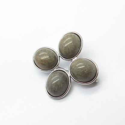 925 Sterling Silver Vintage Smibo Real Jasper Gem 4-Stone Pin Brooch