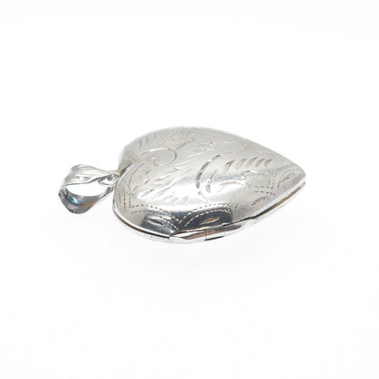 925 Sterling Silver Vintage Engraved Heart Locket Pendant