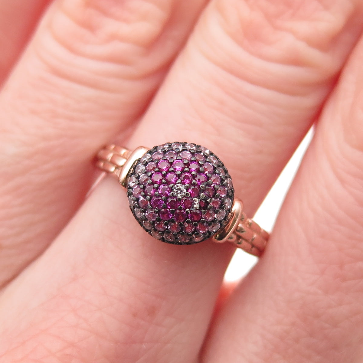 925 Sterling Silver Rose Gold Plated Lab-Created Ruby & Pink C Z Ring Size 7.25