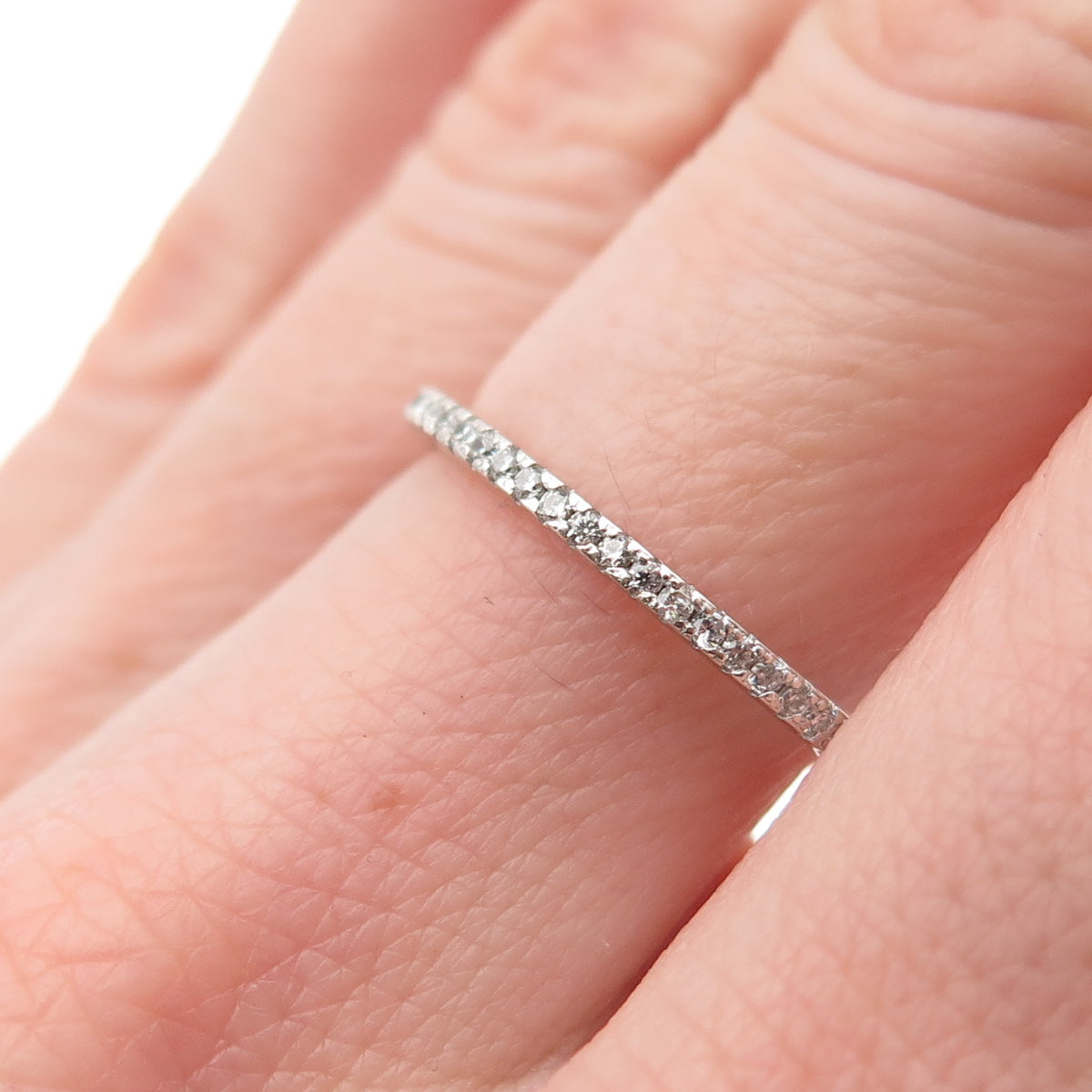 925 Sterling Silver Round-Cut C Z Eternity Stackable Band Ring Size 6.75
