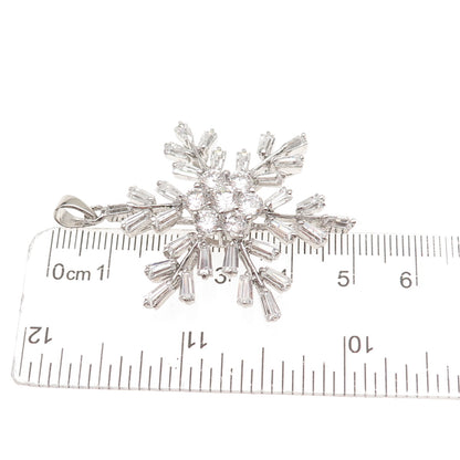 925 Sterling Silver Round & Tapered Baguette-Cut C Z Snowflake Charm Pendant