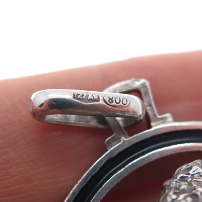 800 Silver Antique Art Deco Italy Enamel Taurus Zodiac Oxidized Charm Pendant