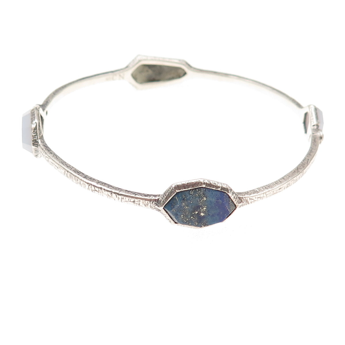 Silpada Sterling Silver Vintage Chalcedony Lapis Starry Night Bangle Bracelet 8"