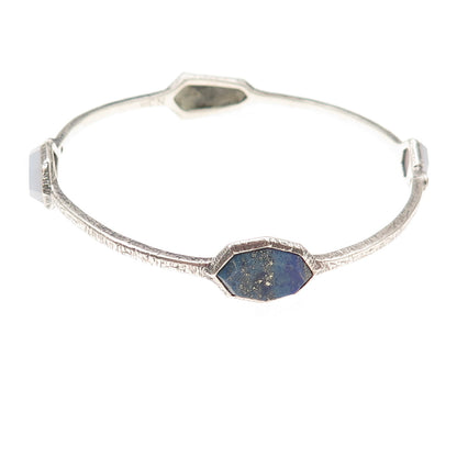 Silpada Sterling Silver Vintage Chalcedony Lapis Starry Night Bangle Bracelet 8"