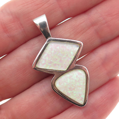 PB Paul Brackna 925 Sterling Silver Vintage Real Opal Modernist Charm Pendant