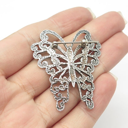 925 Sterling Silver Vintage Butterfly Ornate Pin Brooch