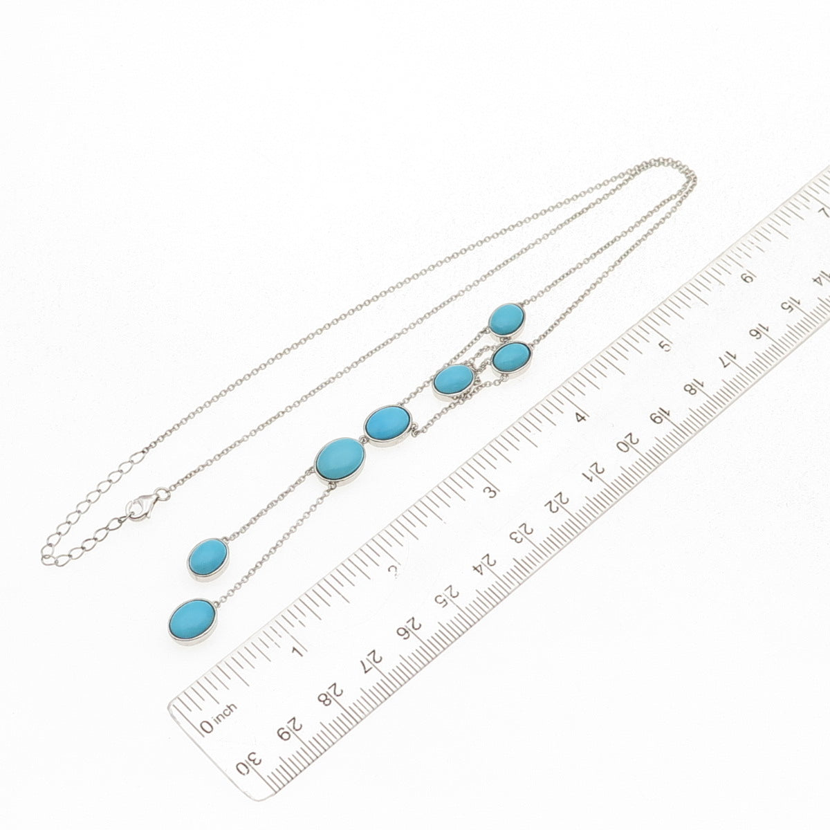 925 Sterling Silver Real Sleeping Beauty Turquoise Cable Chain Necklace 18-20"