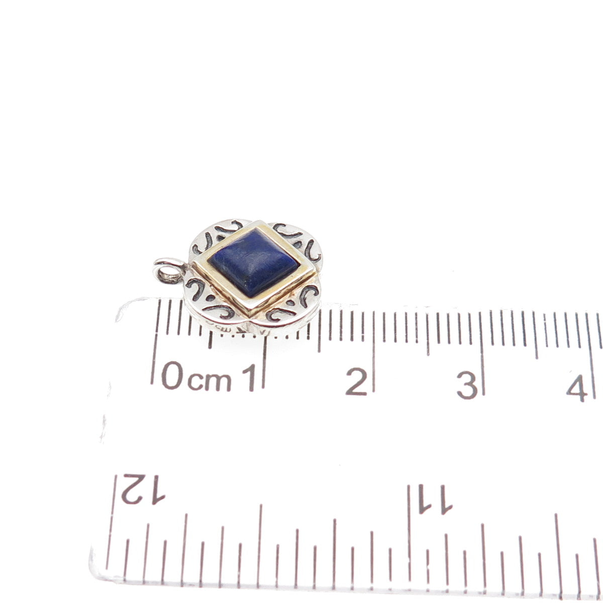 925 Sterling Silver 2-Tone Vintage Real Lapis Lazuli Floral Mini Charm Pendant