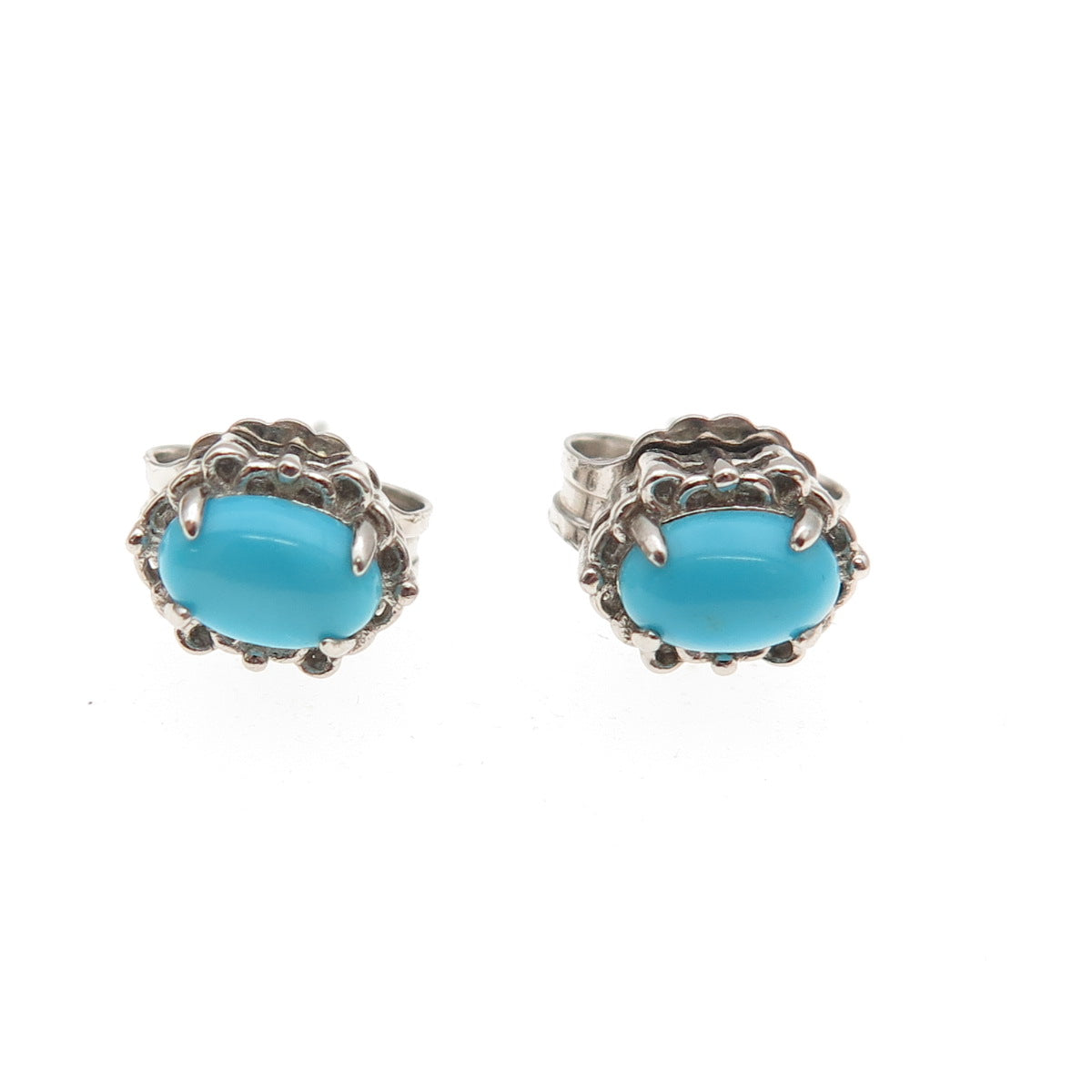 925 Sterling Silver Real Sleeping Beauty Turquoise Stud Earrings