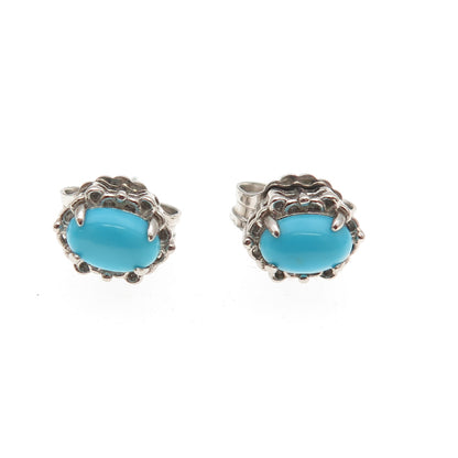 925 Sterling Silver Real Sleeping Beauty Turquoise Stud Earrings