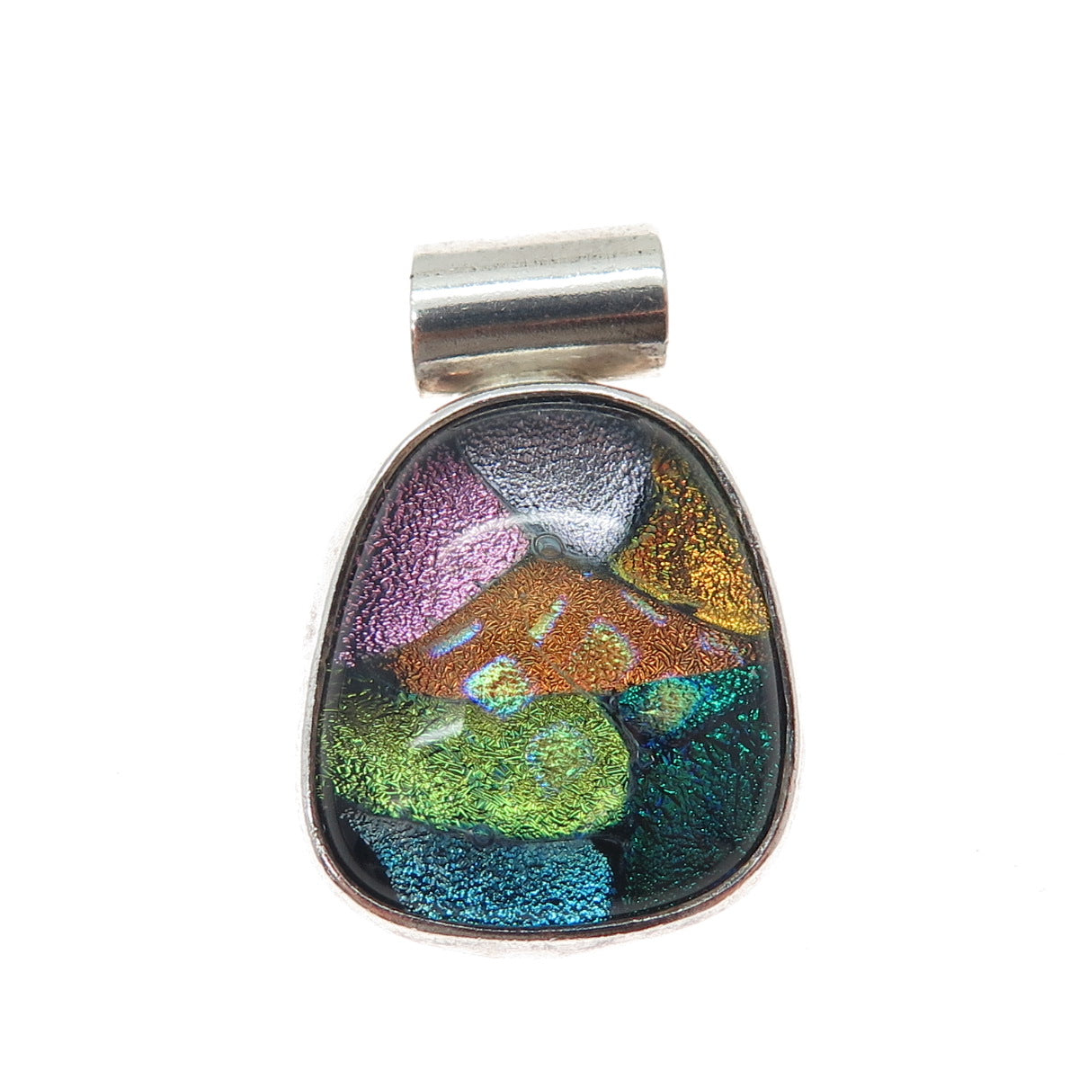 925 Sterling Silver Vintage Dichroic Glass Slide Charm Pendant