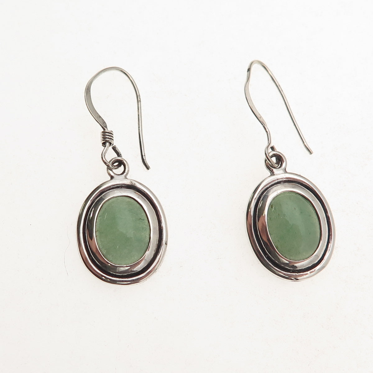 Morning Sun 925 Sterling Silver Vintage Real Jade Oxidized Dangle Earrings