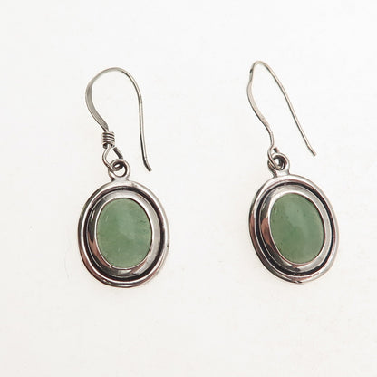 Morning Sun 925 Sterling Silver Vintage Real Jade Oxidized Dangle Earrings