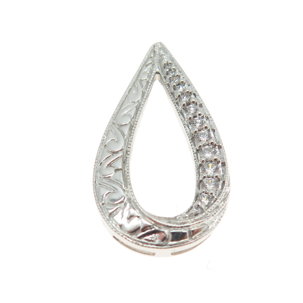 DIAG 925 Sterling Silver Round-Cut C Z Ornate Floral Teardrop Slide Pendant