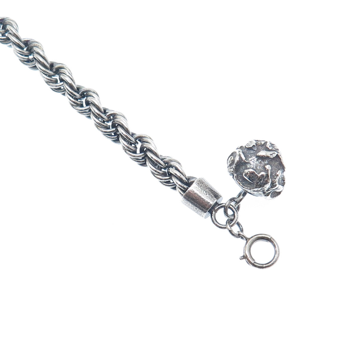 925 Sterling Silver Vintage Modernist Ball Oxidized Twisted Link Bracelet 7.25"