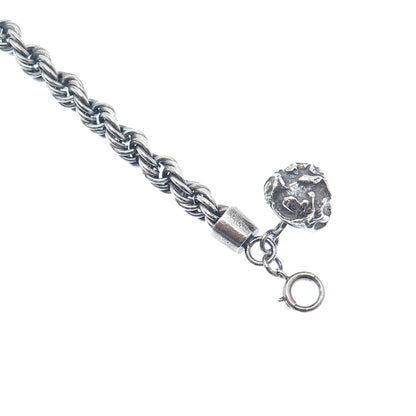 925 Sterling Silver Vintage Modernist Ball Oxidized Twisted Link Bracelet 7.25"