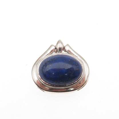 925 Sterling Silver Vintage Real Lapis Lazuli Modernist Slide Charm Pendant