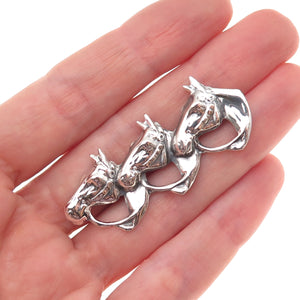 925 Sterling Silver Antique Art Deco Three Horses Oxidized Pin Brooch