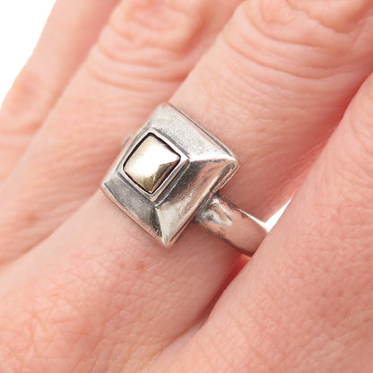 925 Sterling Silver Gold Accent Vintage Modernist Oxidized Ring Size 6.75