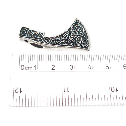 925 Sterling Silver Vintage Axe of Perun Oxidized Slide Charm Pendant