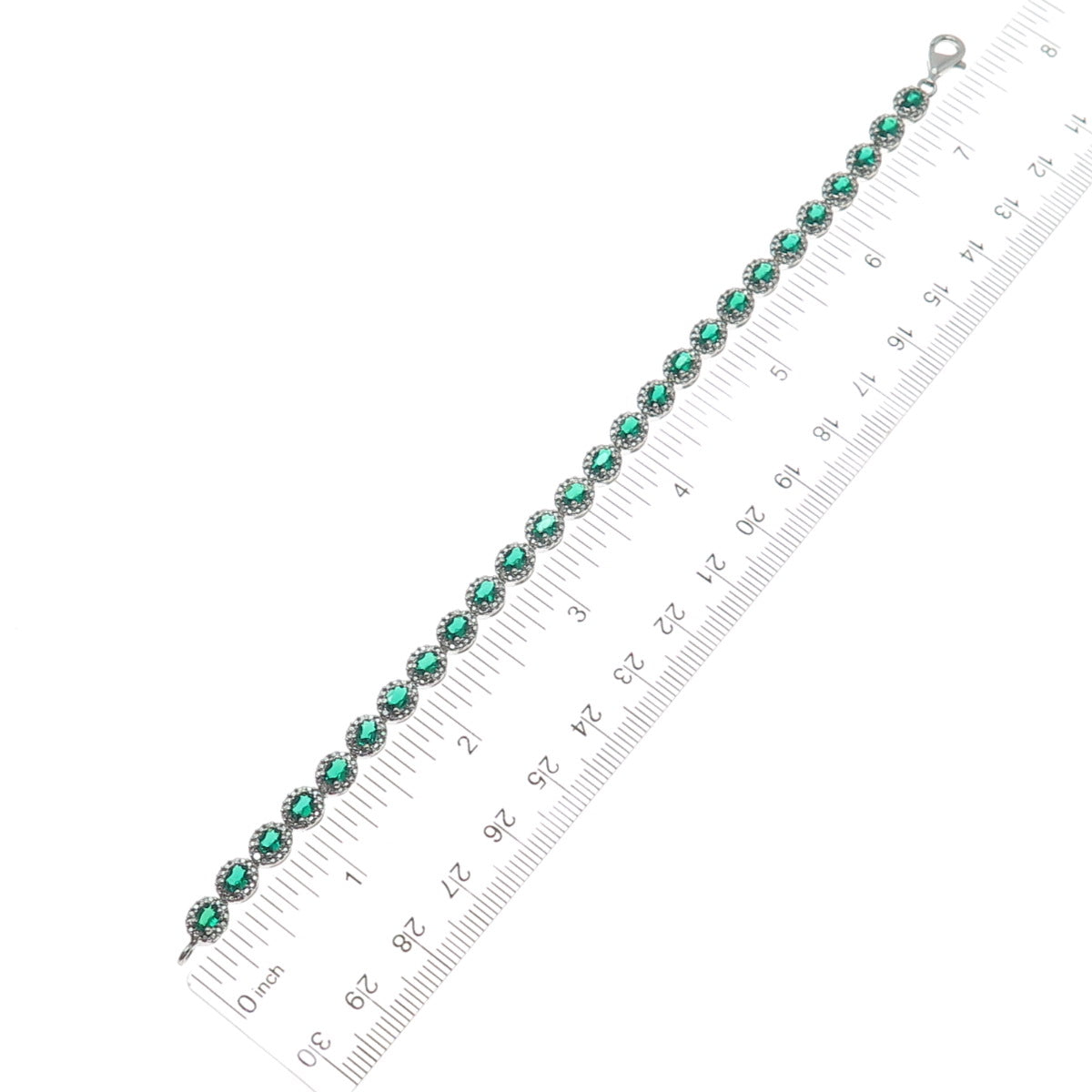925 Sterling Silver Real Round-Cut Diamond & Crome Diopside Bracelet 7.5"