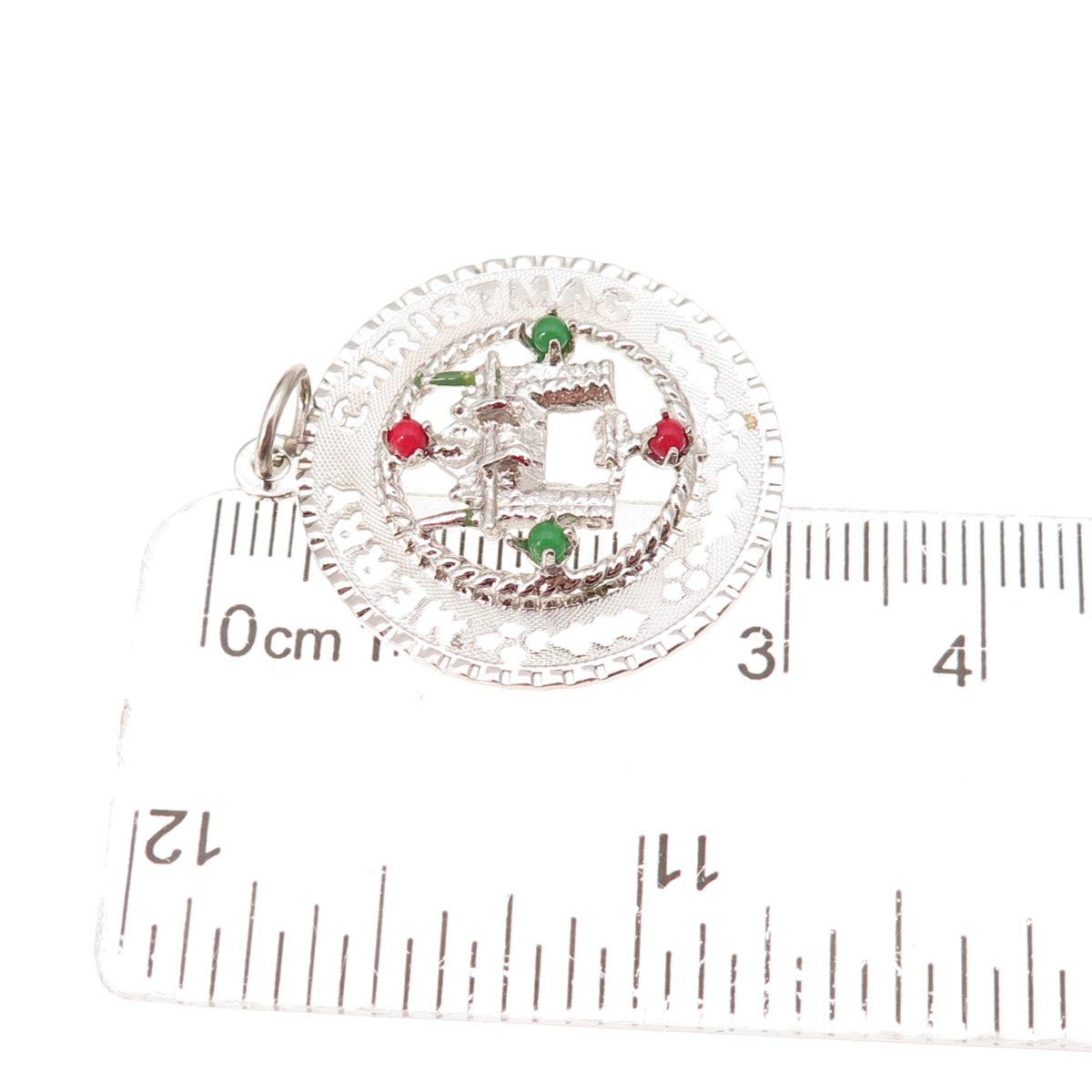 Mark Mercy 925 Sterling Silver Vintage Rhinestone Merry Christmas Charm Pendant